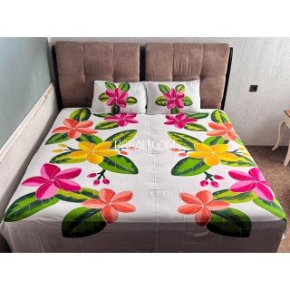Rayon Bedsheet Hand Painted Floral Design by Balinese Artisans